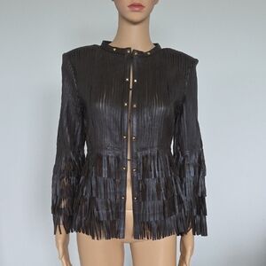 Elegant Black Leather Fringe Jacket